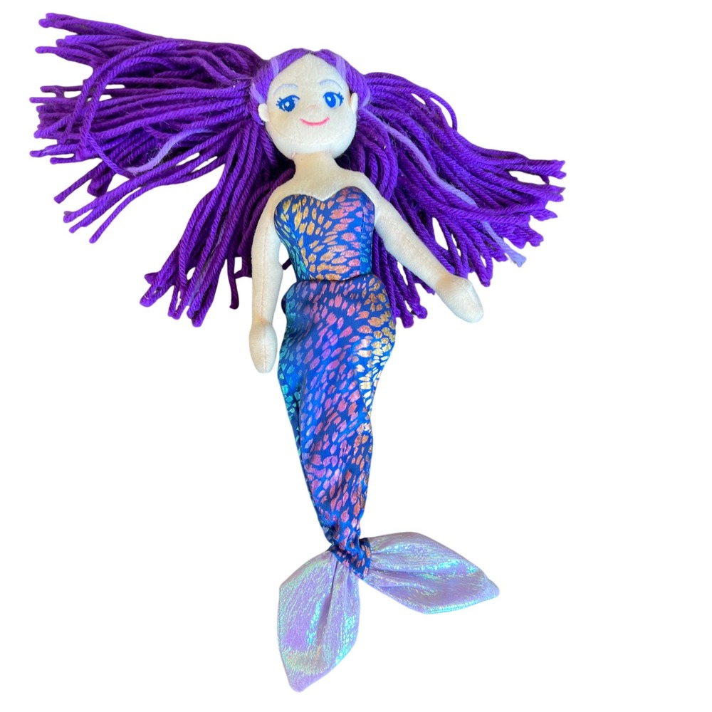Aurora Kids Sea Sparkles Mermaid Plush 11" Blue Purple Metallic Yarn Hair